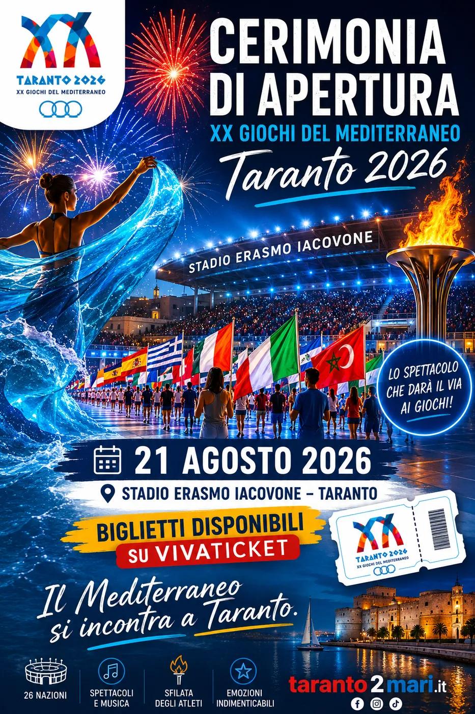 Al via i biglietti per la Cerimonia di Apertura dei XX Giochi del Mediterraneo Taranto 2026