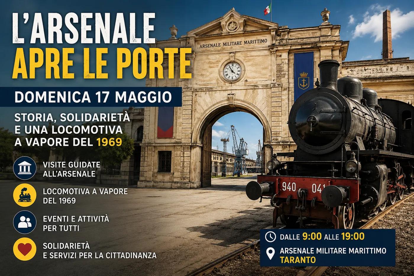 L'Arsenale apre le porte: domenica 17 maggio storia, solidarietà e una locomotiva a vapore del 1969