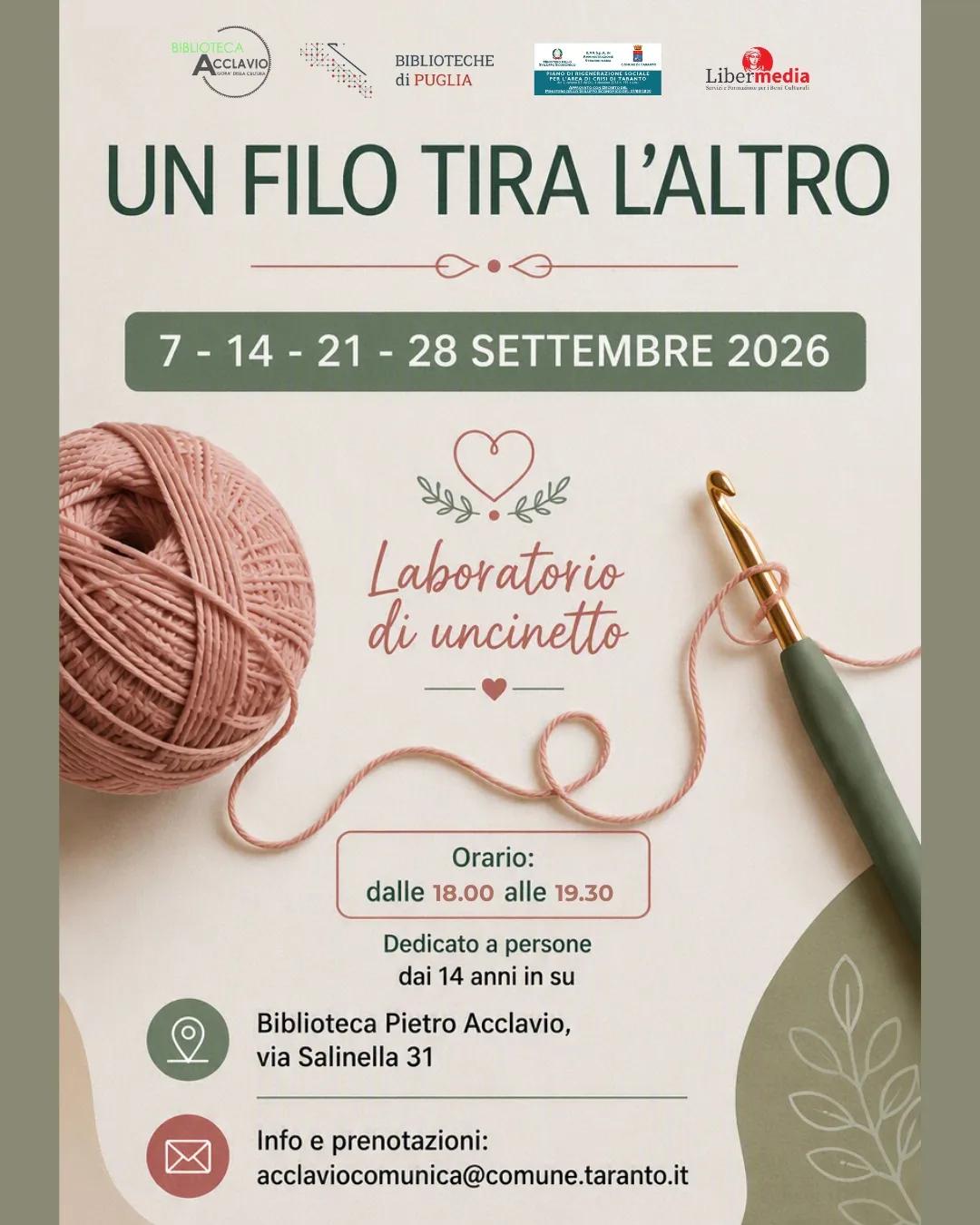 Un filo tira l'altro · laboratorio di uncinetto (14 settembre)