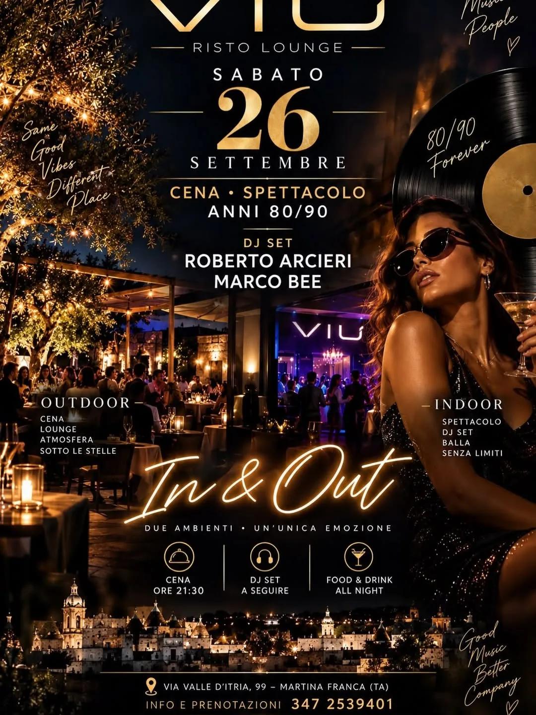 In & Out · cena spettacolo anni 80 e 90 con dj set