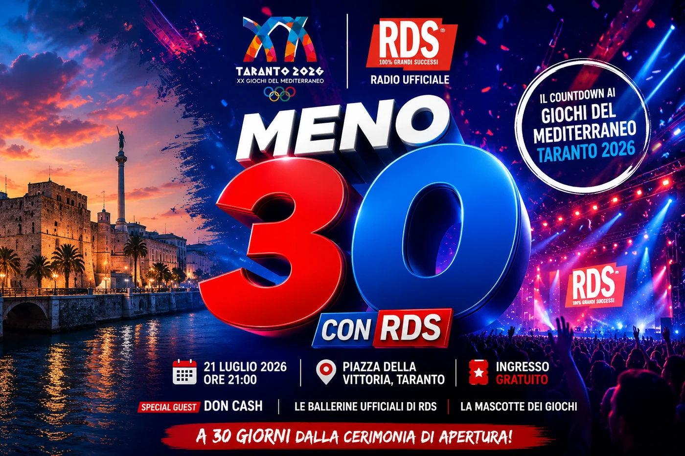 Meno 30 con RDS - Il countdown ai Giochi del Mediterraneo Taranto 2026
