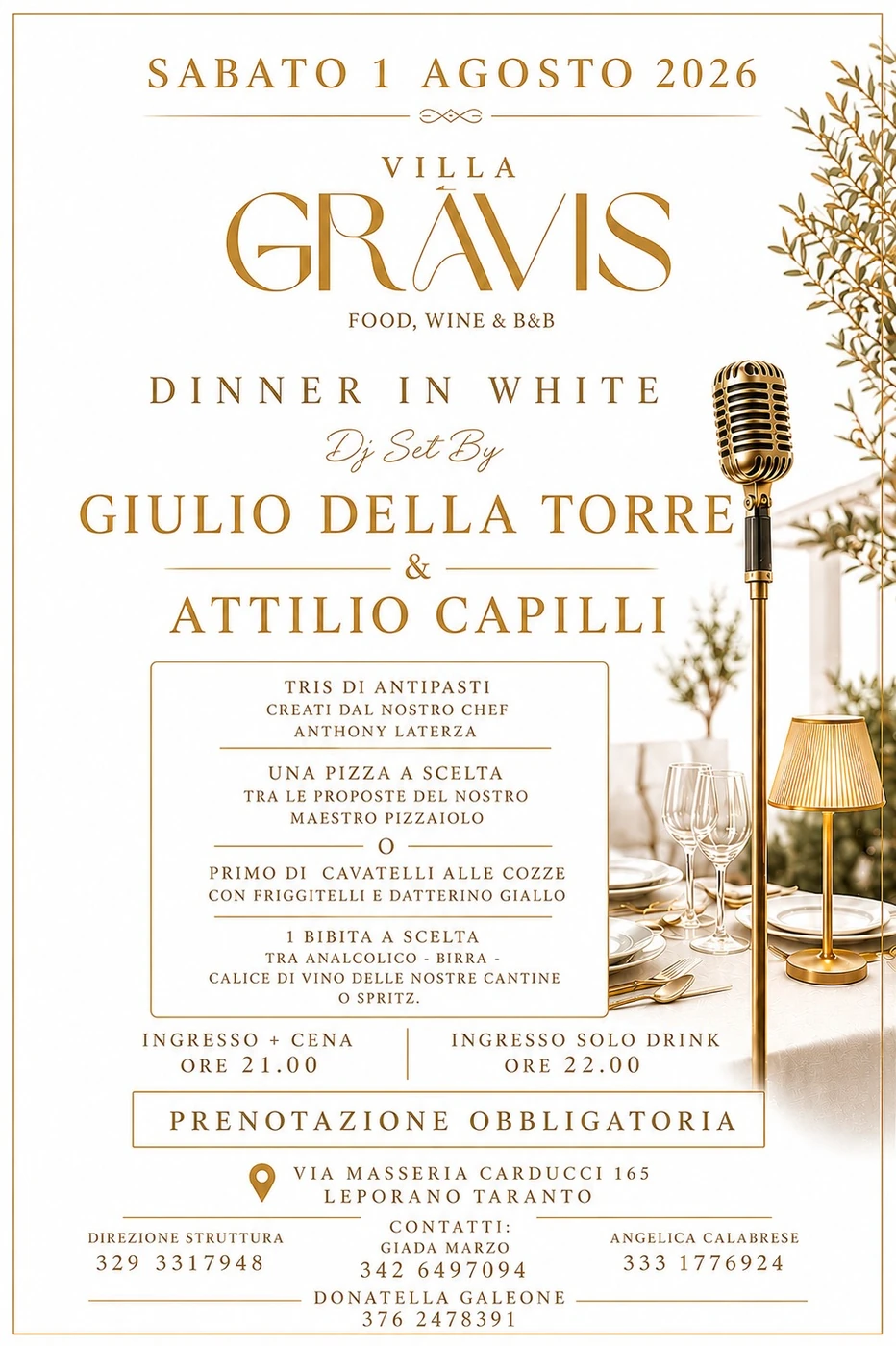 Cena spettacolo dj set Attilio Capilli e Giulio Della Torre