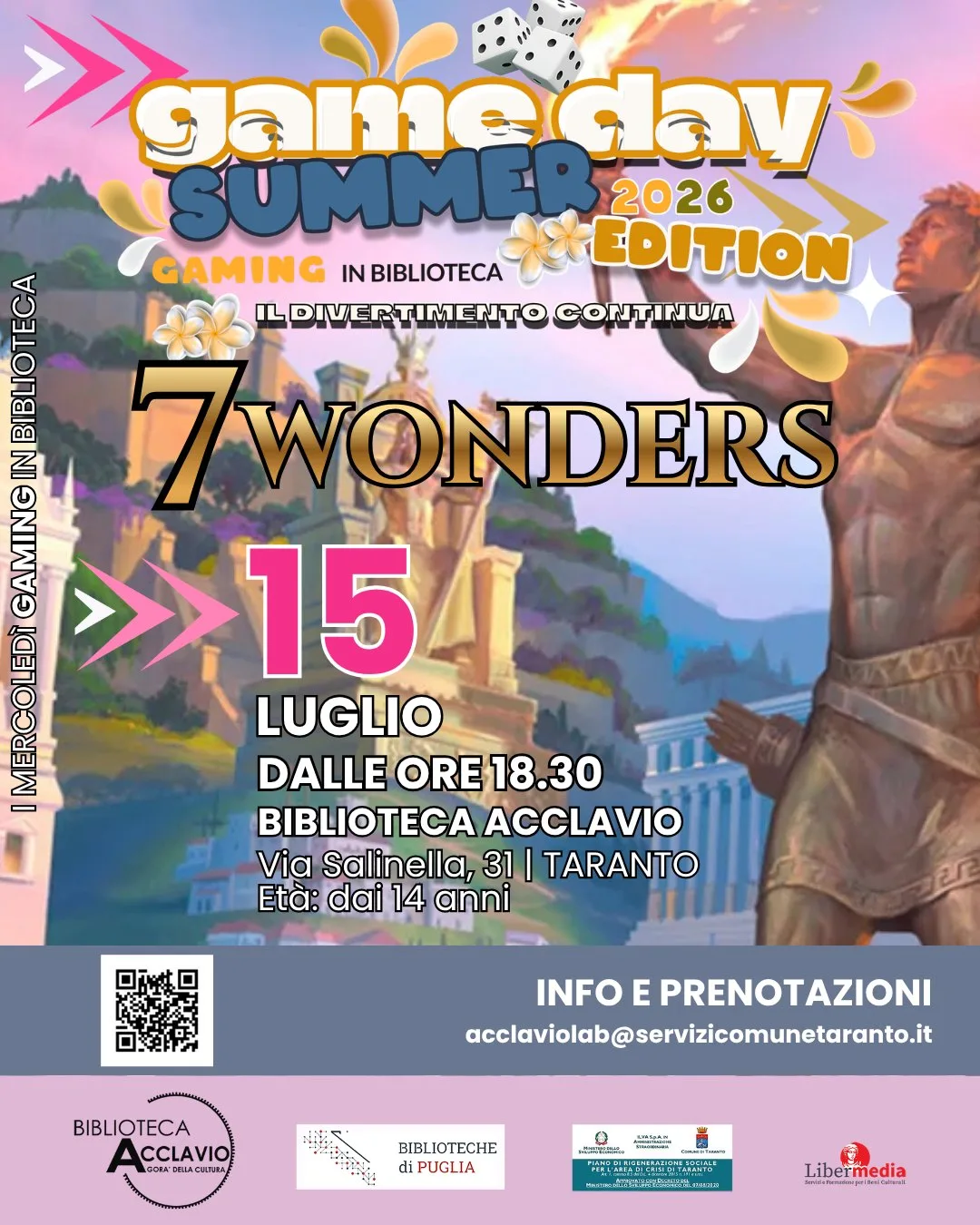 Game Day · 7 Wonders alla Biblioteca Acclavio