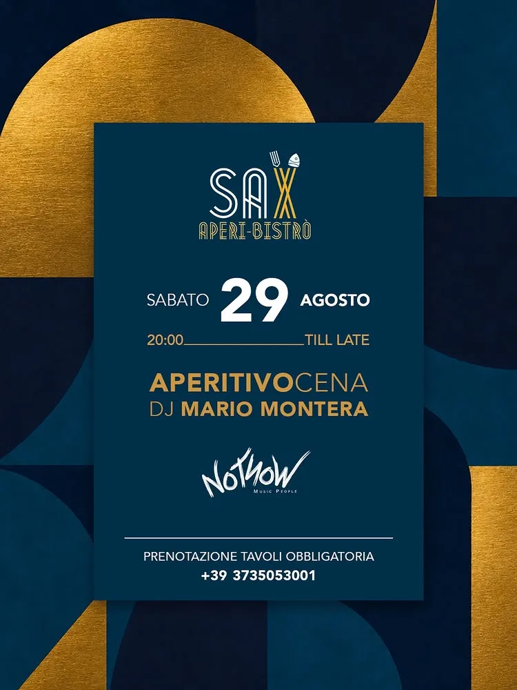 Aperitivo cena con dj Mario Montera al Sax