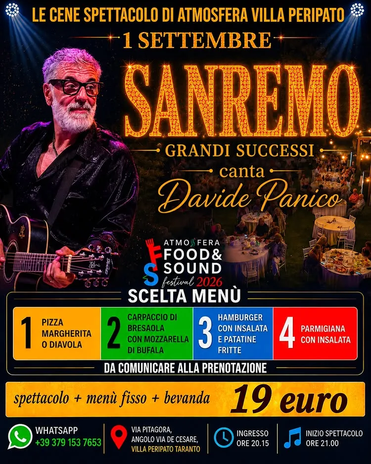 Locandina Davide Panico ad Atmosfera Villa Peripato, 1 settembre 2026
