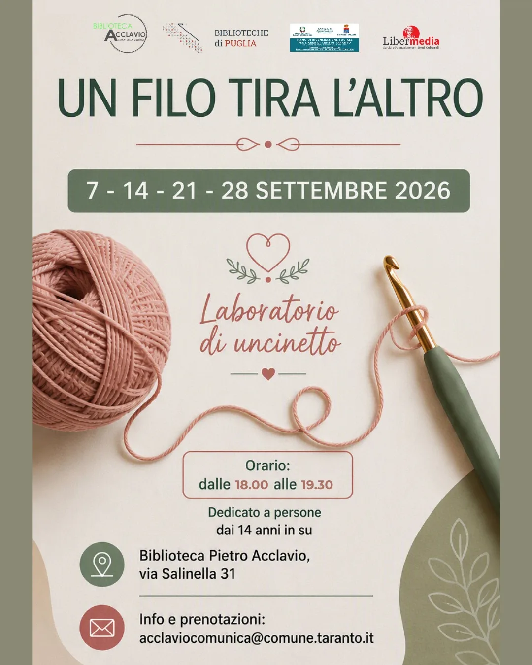 Un filo tira l'altro · laboratorio di uncinetto (14 settembre)