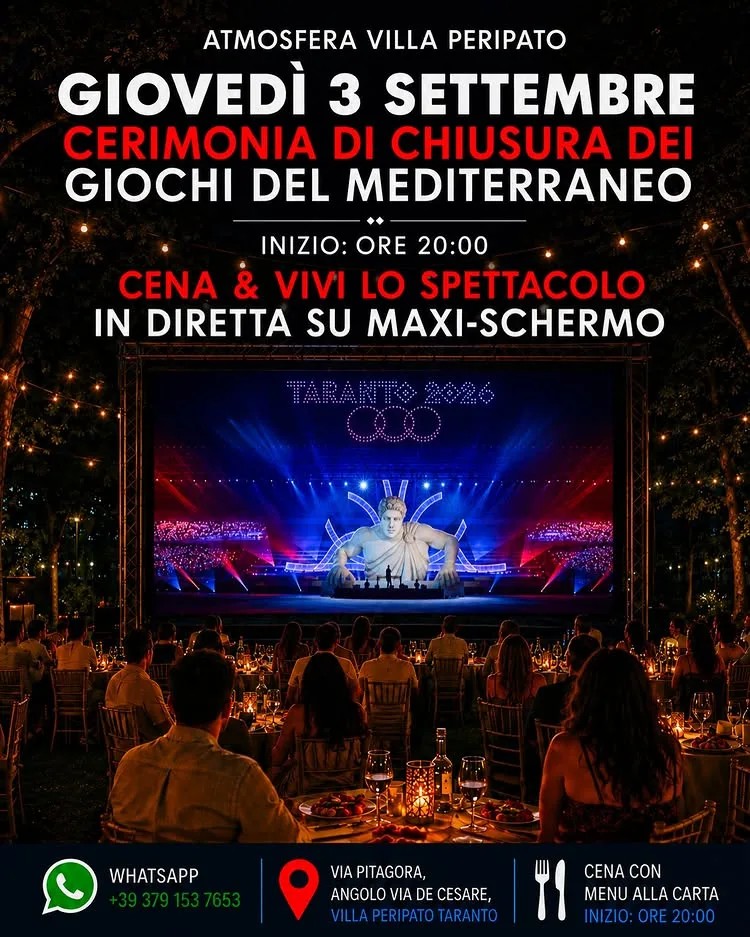 Cerimonia di chiusura dei Giochi in diretta ad Atmosfera Villa Peripato